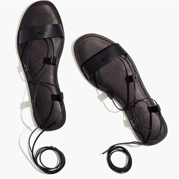 MADEWELL The Boardwalk Lace-Up Sandal in Leather Black - Picture 1 of 2